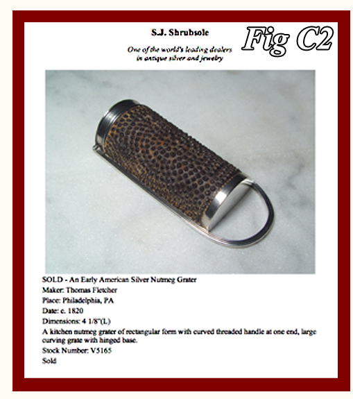 Silver Kitchen Nutmeg Grater marked Fletcher sold by Shrubsole NYC